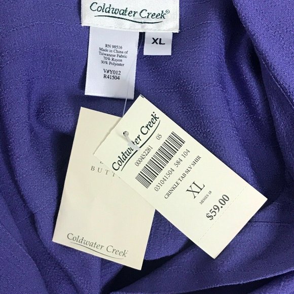 Coldwater Creek XL Blouse Long Tab Sleeve Purple - Picture 7 of 9